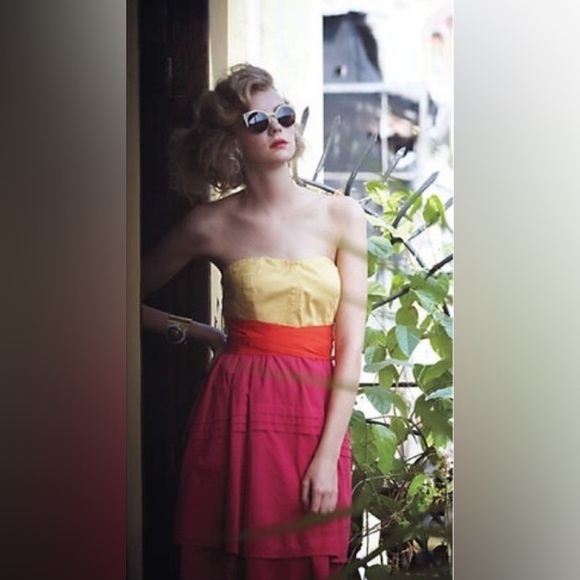 Maeve Anthropologie Parading Hues Strapless Color Block Dress Size 4 - Picture 2 of 16
